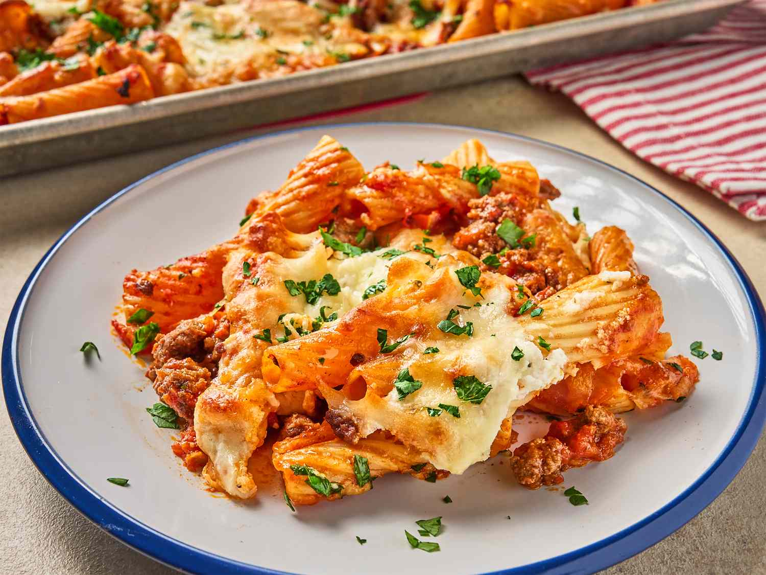 High Protein Sheet Pan Pasta Bake