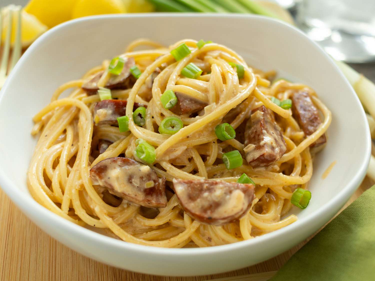 Creamy Cajun Sausage Spaghetti