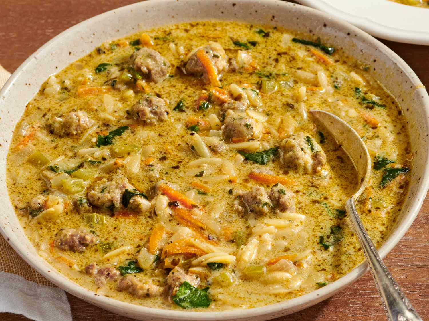 Pesto Meatball Orzo Soup