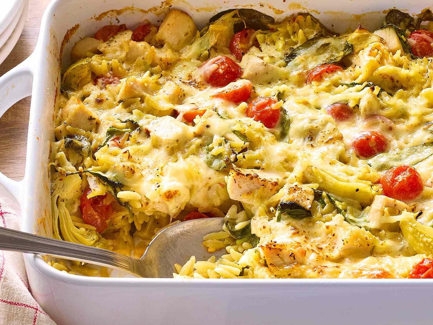 Baked Chicken and Artichoke Orzo Casserole