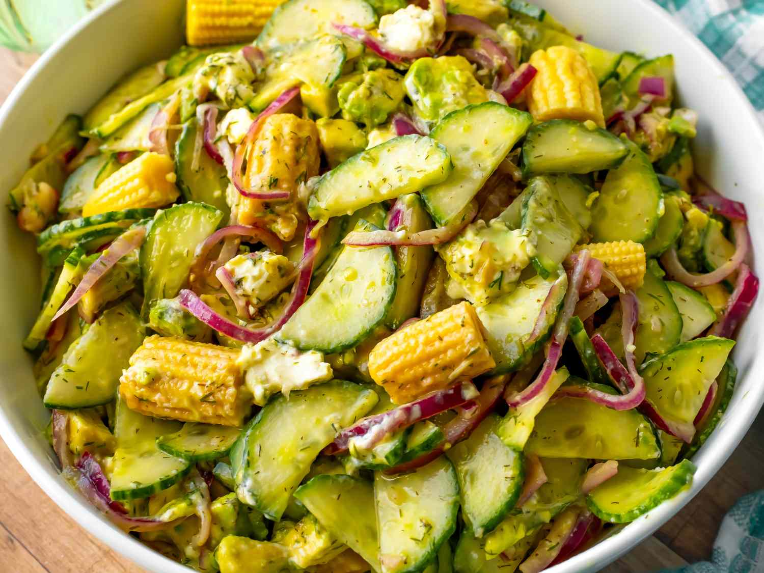 Cucumber Salad with Avocado, Corn, and Feta