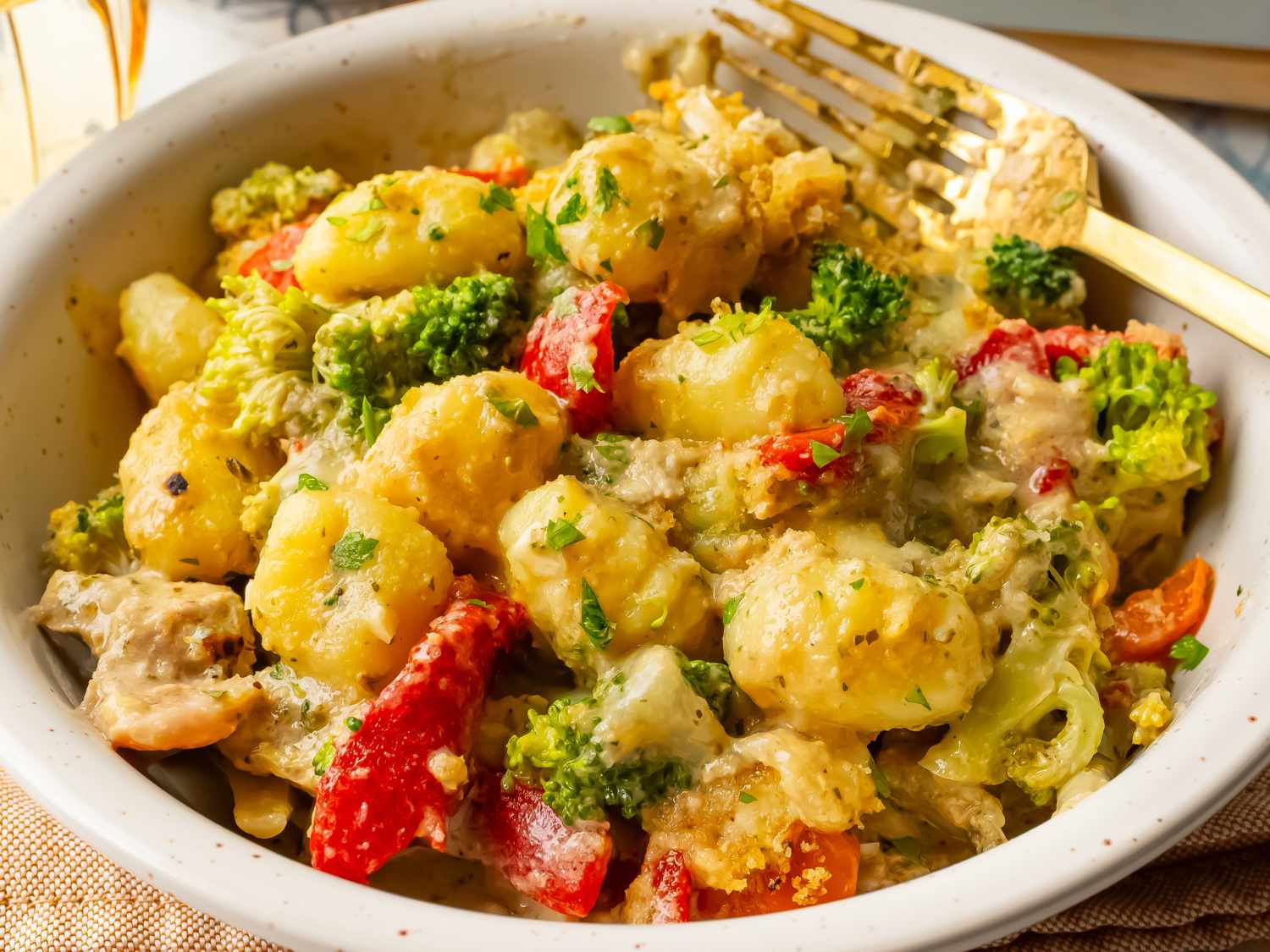 Creamy Chicken Pesto Gnocchi Bake