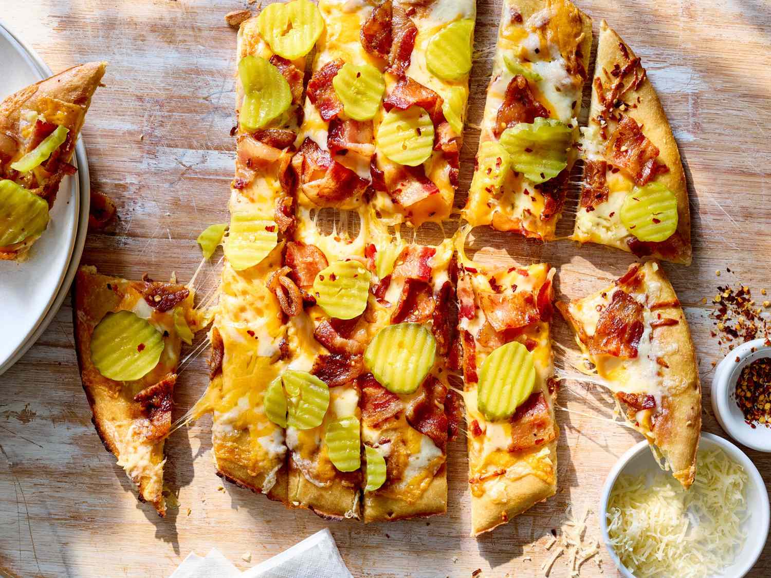 Garlicky Bacon and Pickle Pizza