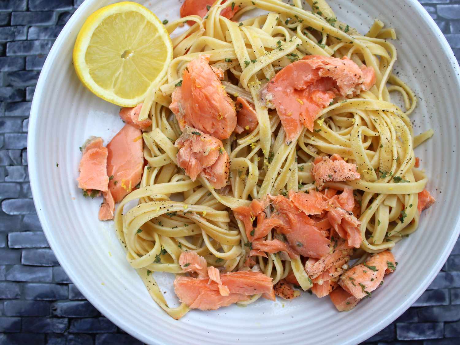 Baked Lemon-Butter Salmon with Pasta