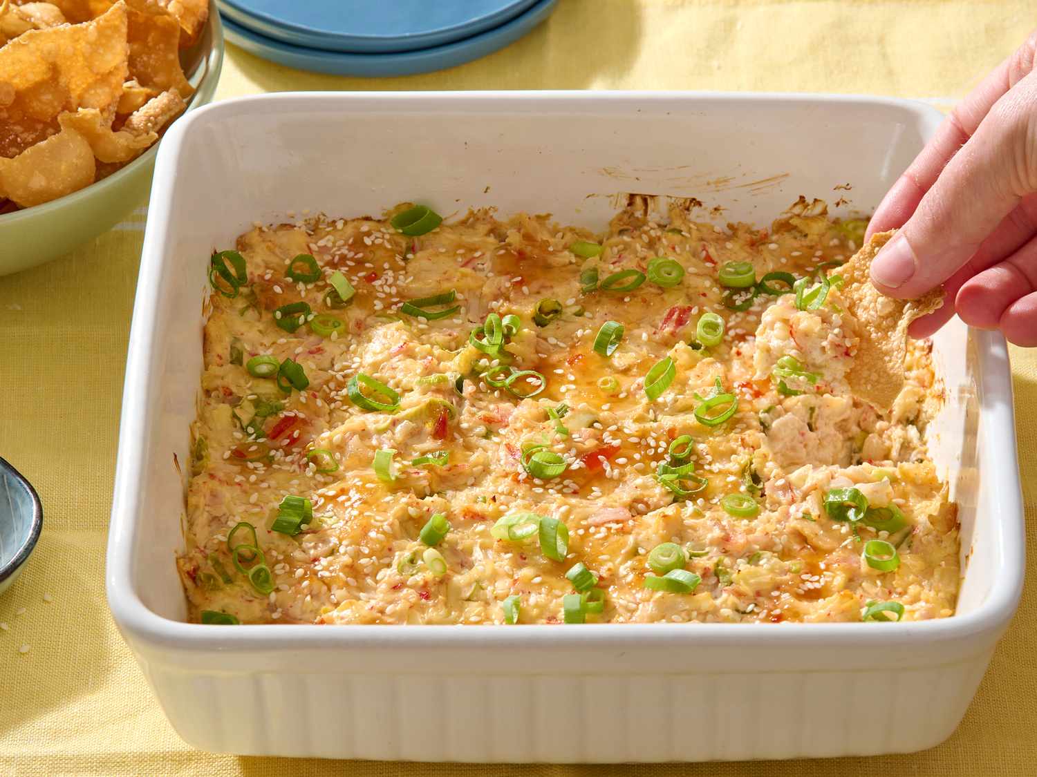 Crab Rangoon Dip with Crispy Wonton Chips
