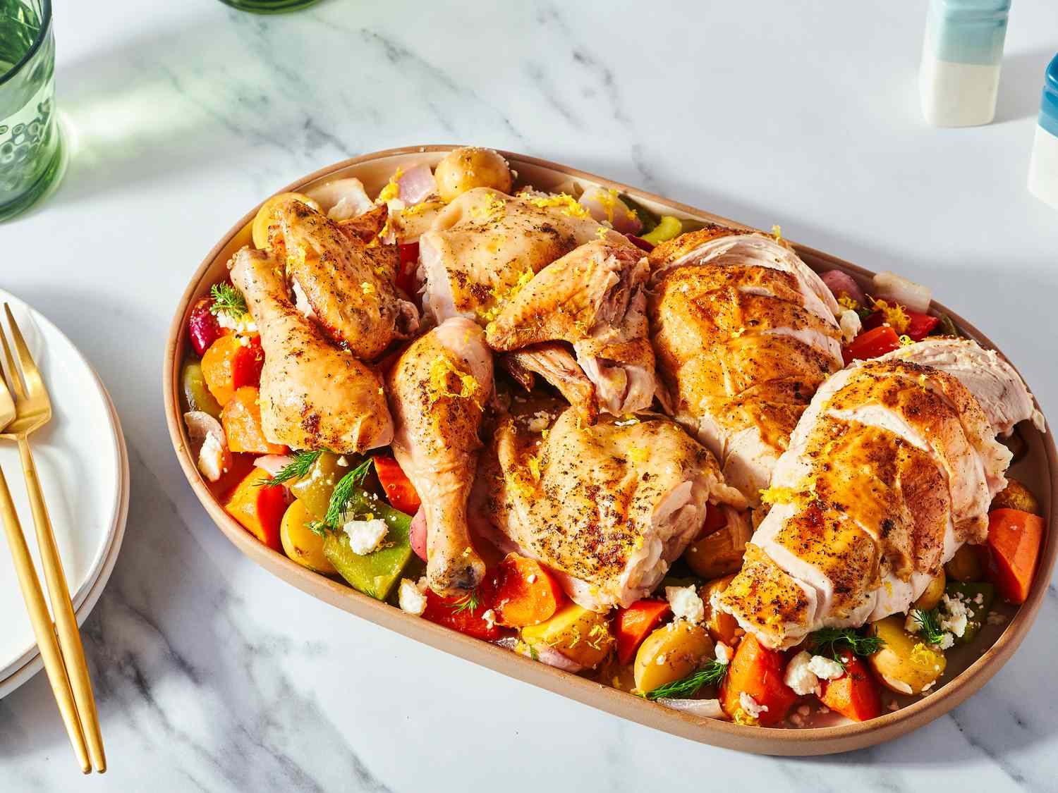 Easy Bundt Pan Roasted Greek Chicken and Vegetables