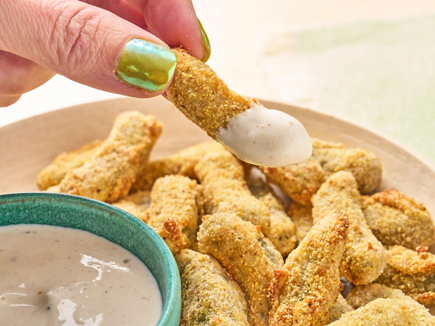 Fried Mini Pickles with Spicy Ranch Dip
